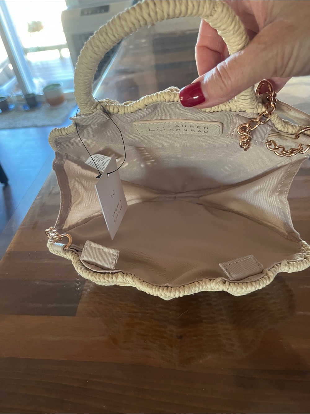 NEW LC Lauren Conrad Cream Woven Shell Tote - Picture 5 of 7